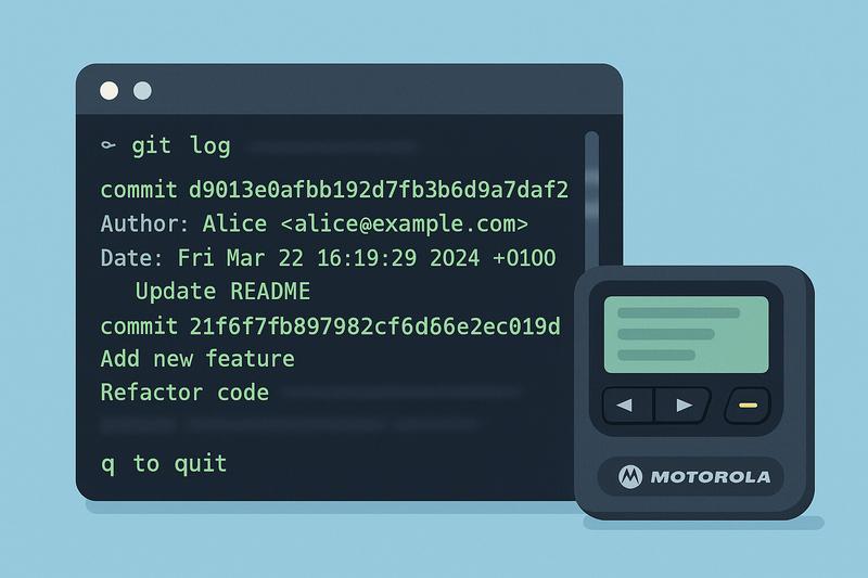 Terminal showing git log output in a pager interface