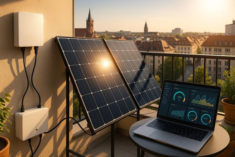 Balcony solar panels generating power with Prometheus monitoring dashboard
