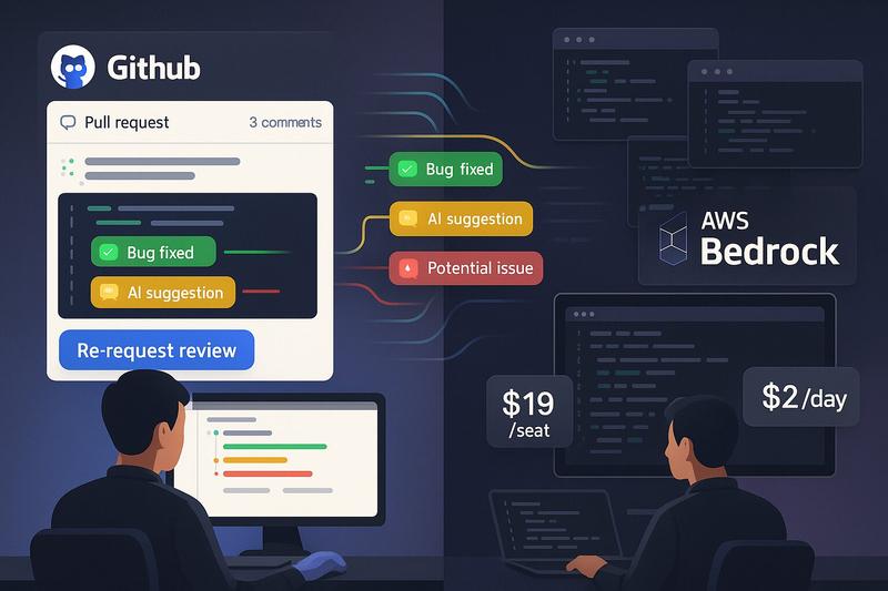 AI Code Reviews comparison diagram showing OpenCode and GitHub Copilot side by side