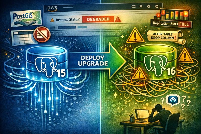 Aurora PostgreSQL blue/green deployment upgrade process visualization